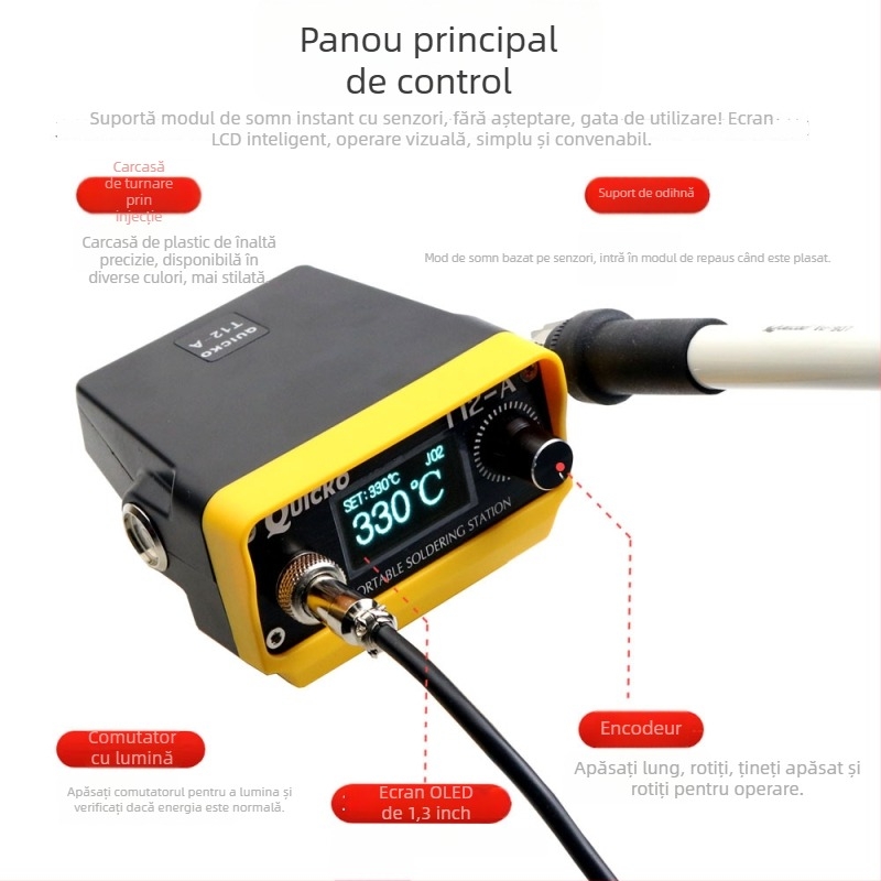 Stație de lipit cu baterie litiu T12, portabilă, fără fir, cu afișaj digital, intrare 12-24V