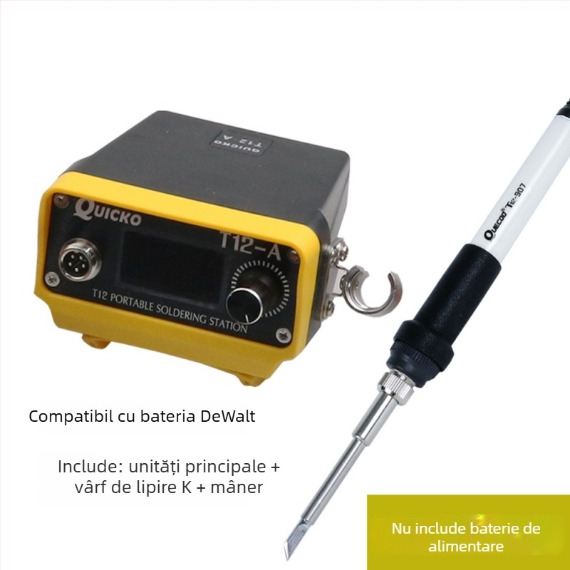 Stație de lipit cu baterie litiu T12, portabilă, fără fir, cu afișaj digital, intrare 12-24V