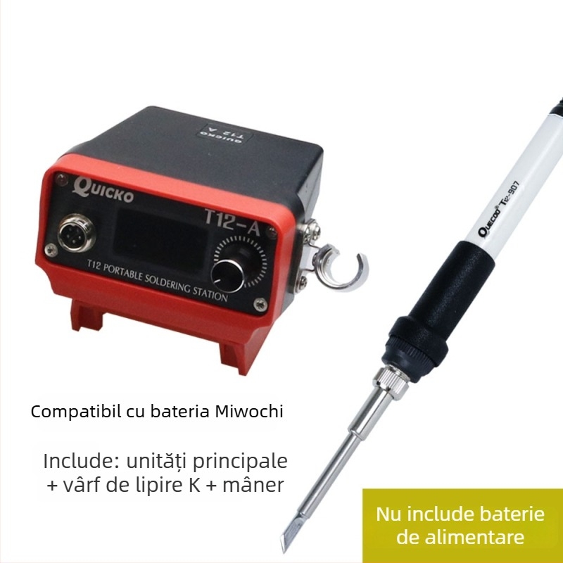 Stație de lipit cu baterie litiu T12, portabilă, fără fir, cu afișaj digital, intrare 12-24V