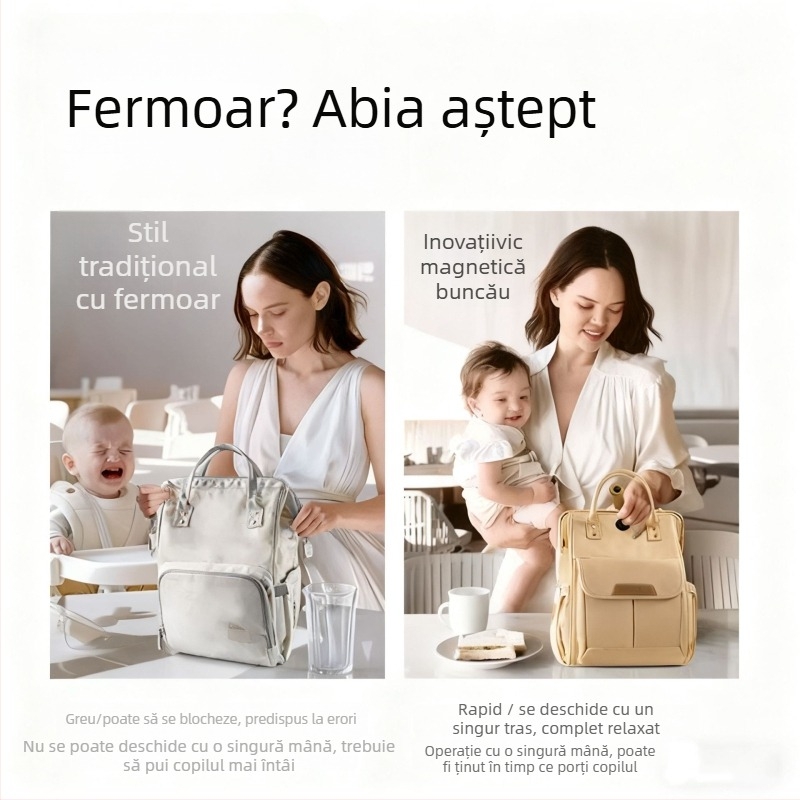 Geantă pentru mămici și bebeluși, cu capacitate mare, ușoară și multifuncțională (Material: poliester; Căptușeală: poliester; Sistem de purtare: curea curbată; Sezon: Primăvara 2018)
