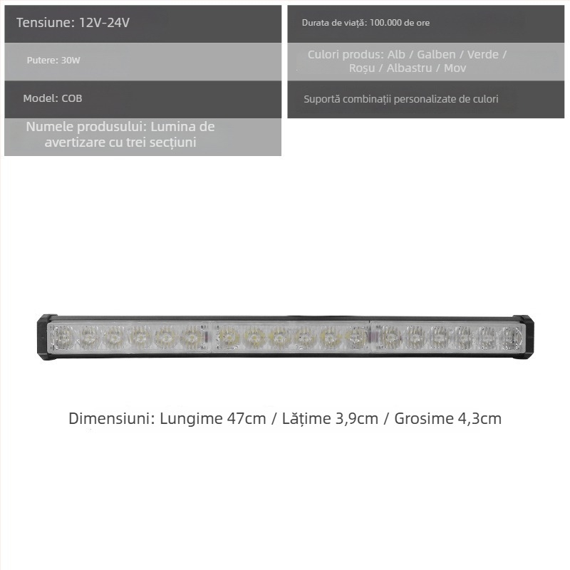 Lumină LED pentru grila frontală a mașinii – lumină de avertizare și de mers zilnic, 72W, 12-24V, model: lumină de avertizare