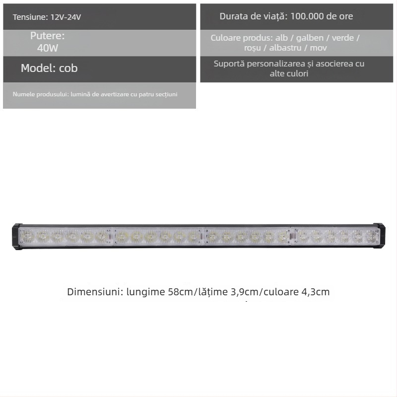 Lumină LED pentru grila frontală a mașinii – lumină de avertizare și de mers zilnic, 72W, 12-24V, model: lumină de avertizare