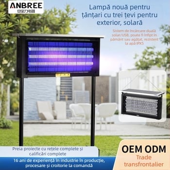 Lampă solară exterioară pentru țânțari - impermeabilă, reîncărcabilă prin energie solară, cu lumină UV mov, acoperire 200 m²