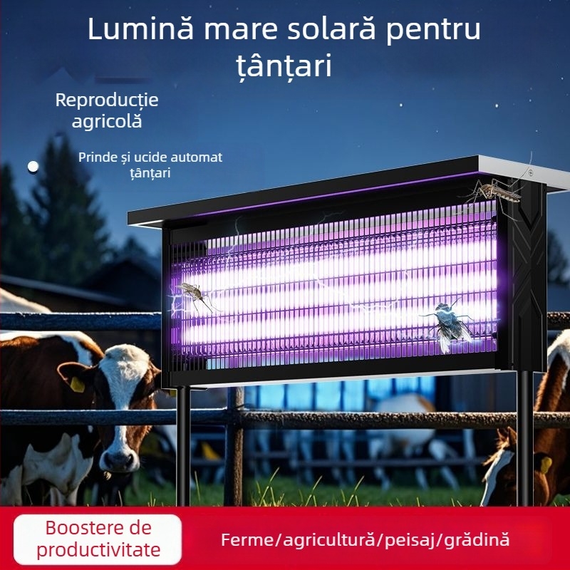 Lampă solară exterioară pentru țânțari - impermeabilă, reîncărcabilă prin energie solară, cu lumină UV mov, acoperire 200 m²
