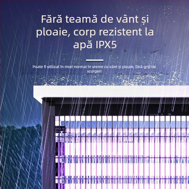 Lampă solară exterioară pentru țânțari - impermeabilă, reîncărcabilă prin energie solară, cu lumină UV mov, acoperire 200 m²