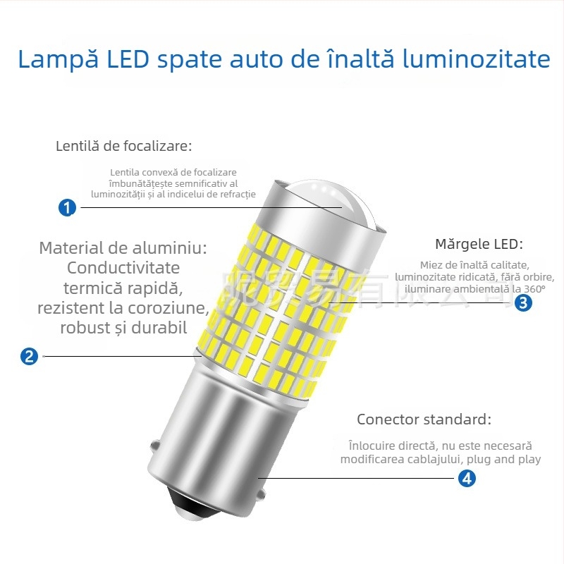 Lumină LED pentru mașină 1156/1157, T20 lumină de mers înapoi, 3014 144-SMD lumină de zi, 12-24V, 6000K, carcasă din aluminiu