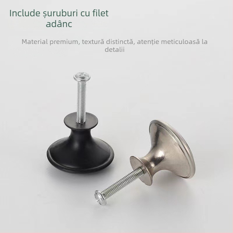 Mâner din oțel inoxidabil cu cap de ciupercă, negru, rotund, pentru uși și sertare de mobilier, montaj vizibil sau ascuns.