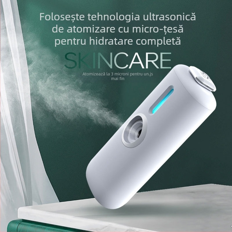 Umidificator cu pulverizare nano pentru față – dispozitiv portabil de înfrumusețare, încărcabil, pulverizare la rece, 0.1 ml/min, alimentare 5V USB, carcasă ABS