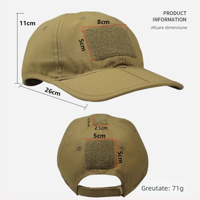 Șapcă Camuflaj Tactic pentru Exterior cu Protecție Solară, Pliabilă cu Velcro, Vârf Dom, 65% Poliester 35% Bumbac, Unisex Adulți