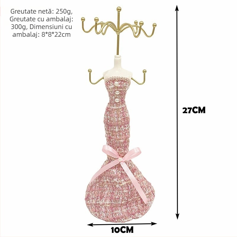 Suport de afișaj pentru bijuterii în formă de păpușă Barbie — rășină sintetică, catifea pe suprafață, fier artistic; Nishang original, Yiwu