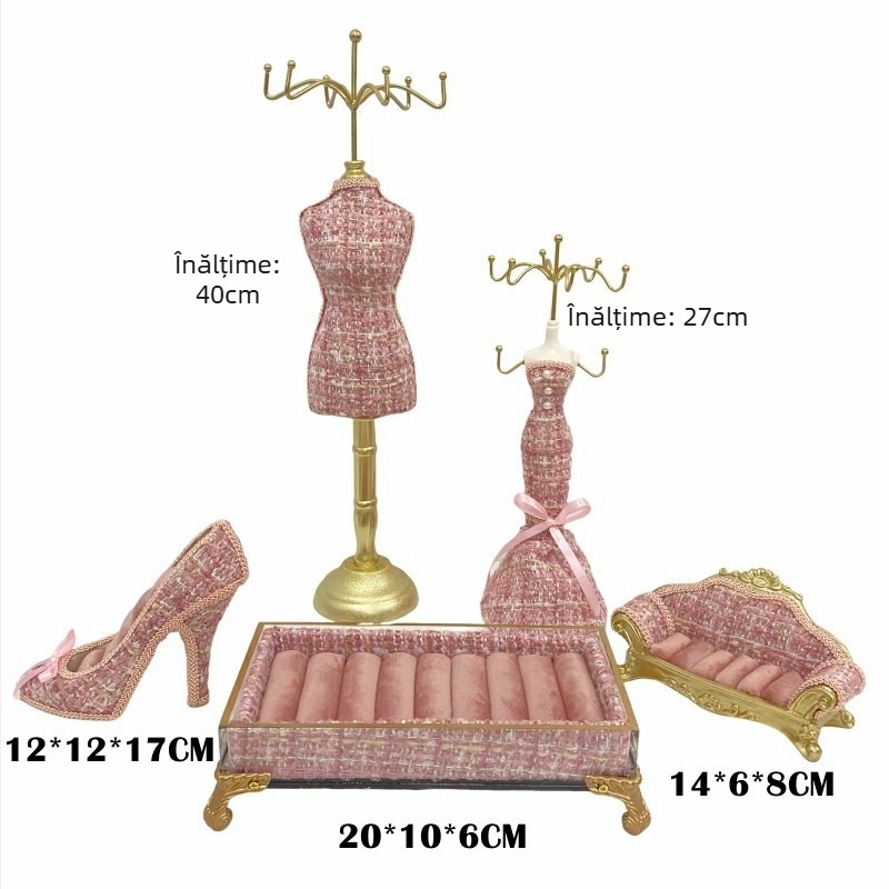 Suport de afișaj pentru bijuterii în formă de păpușă Barbie — rășină sintetică, catifea pe suprafață, fier artistic; Nishang original, Yiwu