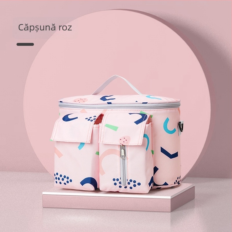 Geantă pentru cărucior de tip agățat, cu model floral, material Oxford, impermeabilă, căptușită cu poliester
