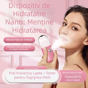 Dispozitiv de hidratare cu ceață nano - Umidificator facial portabil, pulverizare rece, 5+ trepte, timp de ceață ≤10s, Tehnologie termoelctrică de hidratare, Fără baterie încorporată