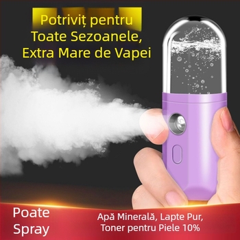Dispozitiv de hidratare cu ceață nano - Umidificator facial portabil, pulverizare rece, 5+ trepte, timp de ceață ≤10s, Tehnologie termoelctrică de hidratare, Fără baterie încorporată