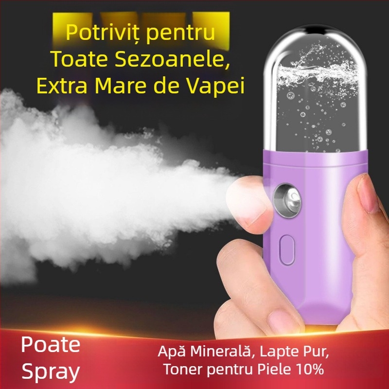 Dispozitiv de hidratare cu ceață nano - Umidificator facial portabil, pulverizare rece, 5+ trepte, timp de ceață ≤10s, Tehnologie termoelctrică de hidratare, Fără baterie încorporată