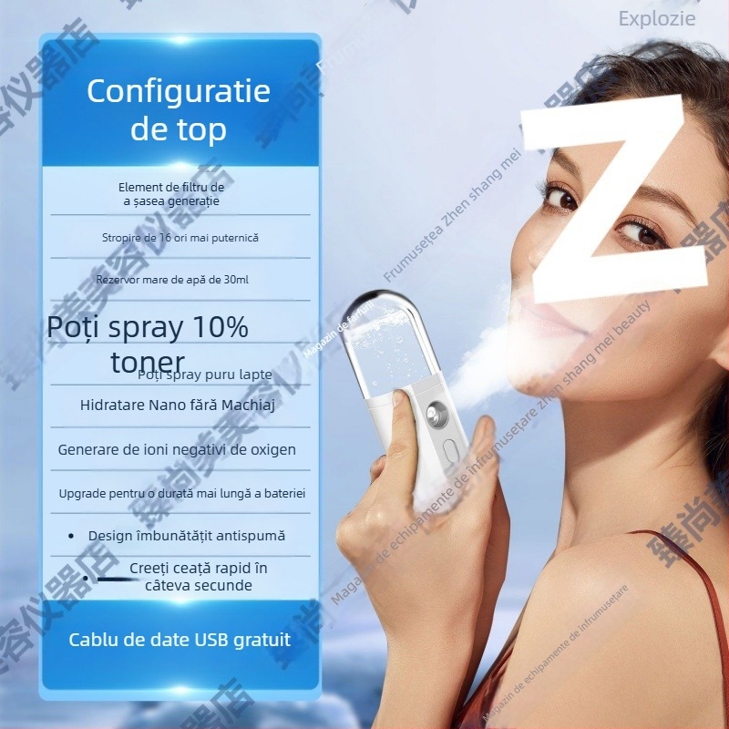 Dispozitiv de hidratare cu ceață nano - Umidificator facial portabil, pulverizare rece, 5+ trepte, timp de ceață ≤10s, Tehnologie termoelctrică de hidratare, Fără baterie încorporată