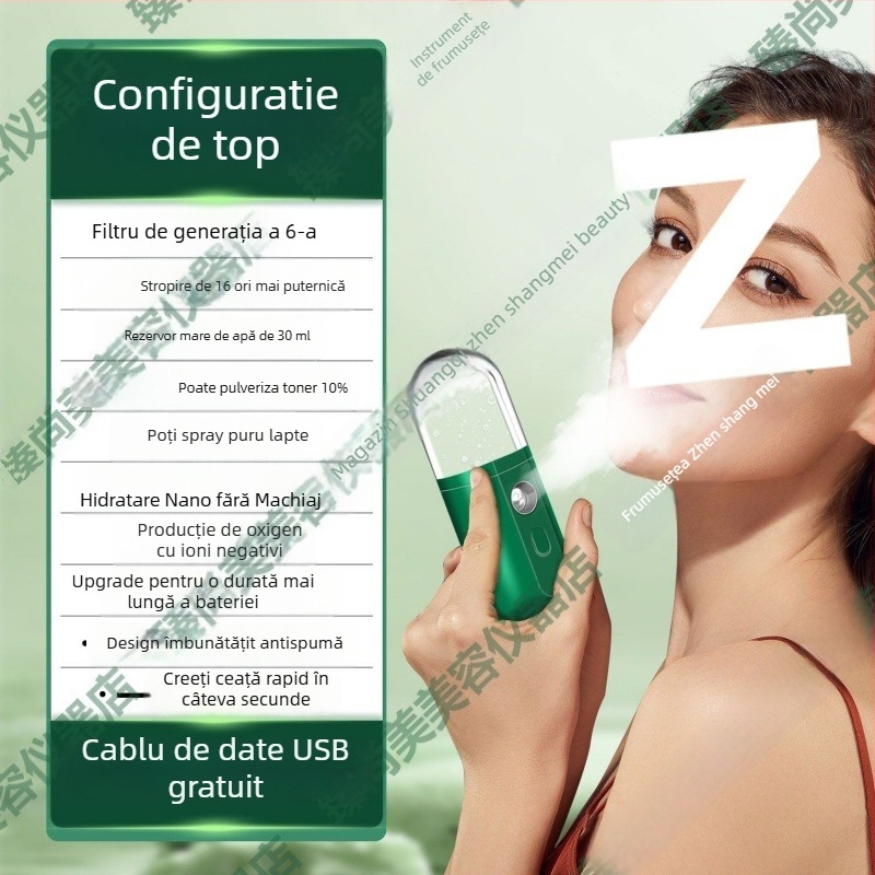 Dispozitiv de hidratare cu ceață nano - Umidificator facial portabil, pulverizare rece, 5+ trepte, timp de ceață ≤10s, Tehnologie termoelctrică de hidratare, Fără baterie încorporată