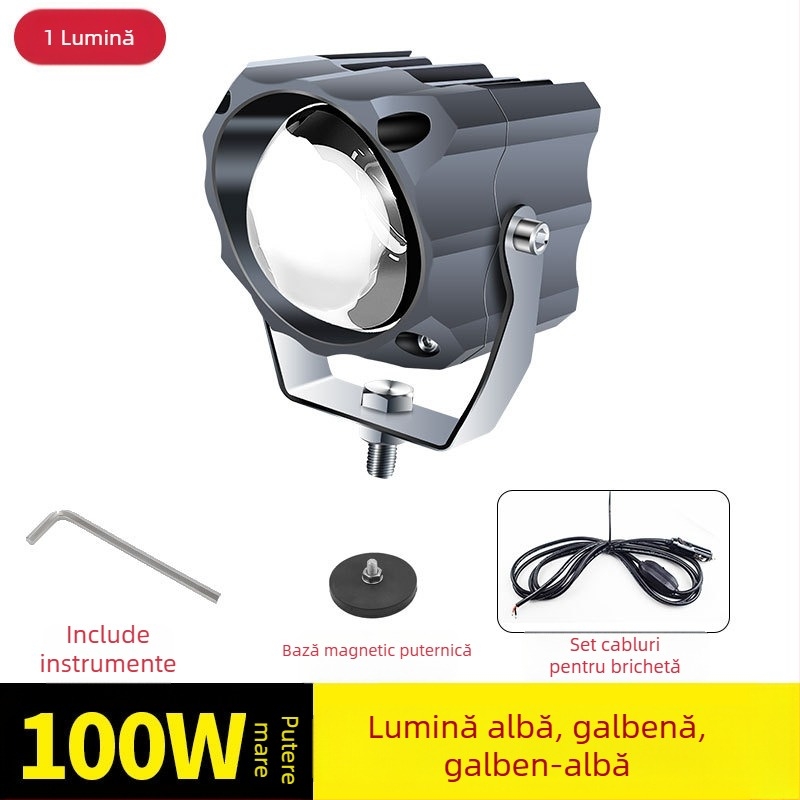 Proiector LED cu laser pentru mașină, carcasă din aluminiu, 100W, 12-80V, sursă LED