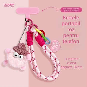 Curea de telefon, țesătură din nylon, pandantiv geometric din pluș, unisex, cataramă metalică