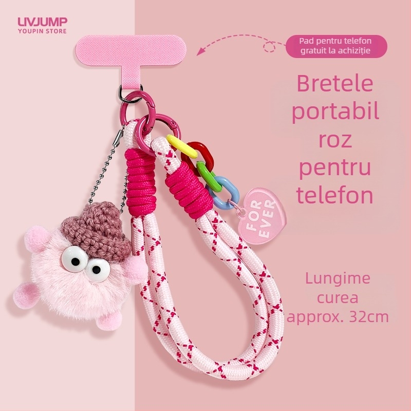 Curea de telefon, țesătură din nylon, pandantiv geometric din pluș, unisex, cataramă metalică