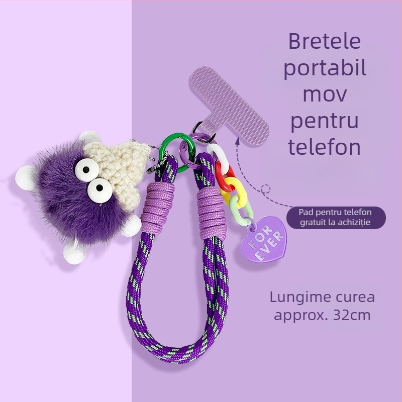 Curea de telefon, țesătură din nylon, pandantiv geometric din pluș, unisex, cataramă metalică