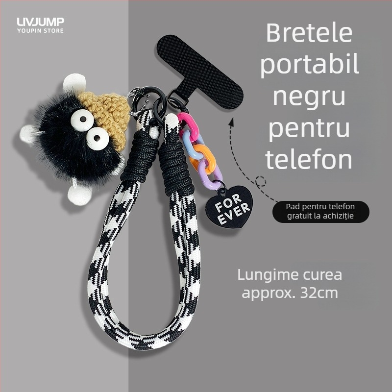 Curea de telefon, țesătură din nylon, pandantiv geometric din pluș, unisex, cataramă metalică
