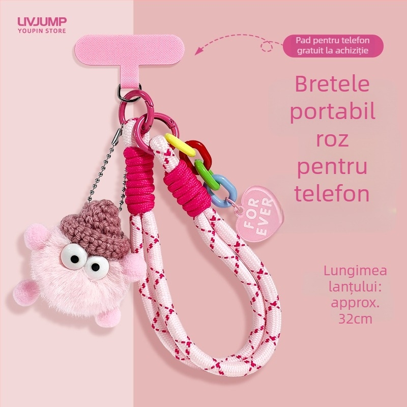 Curea de telefon, țesătură din nylon, pandantiv geometric din pluș, unisex, cataramă metalică