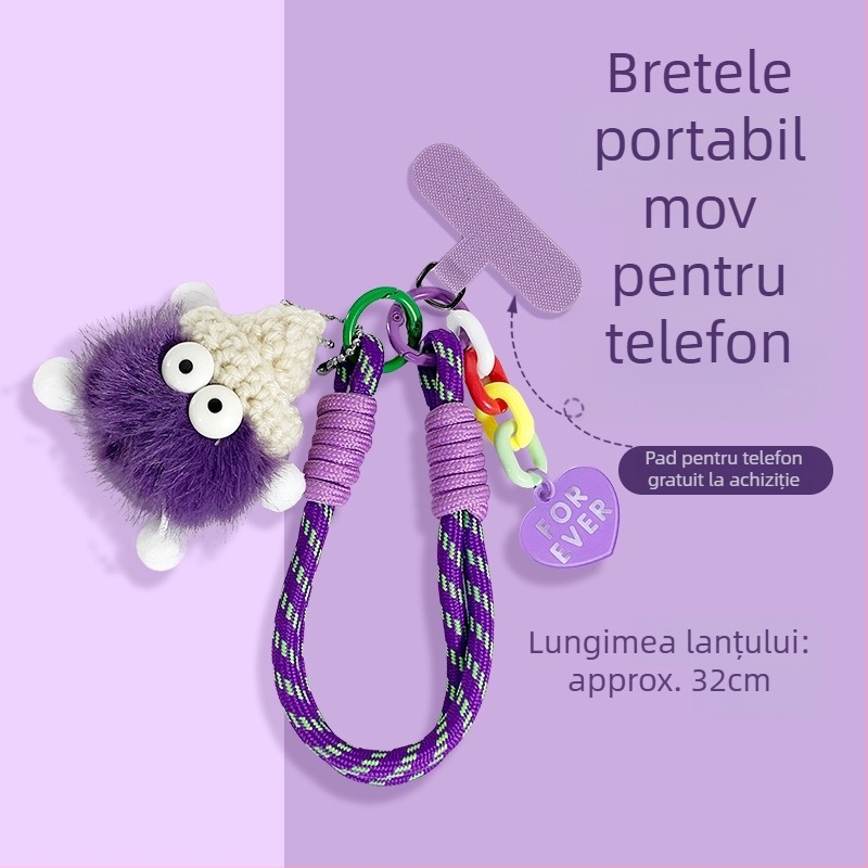 Curea de telefon, țesătură din nylon, pandantiv geometric din pluș, unisex, cataramă metalică