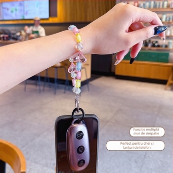 Lanț de telefon DIY cu mărgele în formă de inimă – ornament pentru chei, Plastic/Rezina, Model GLX-1-129, Pattern Kitty/Snoopy