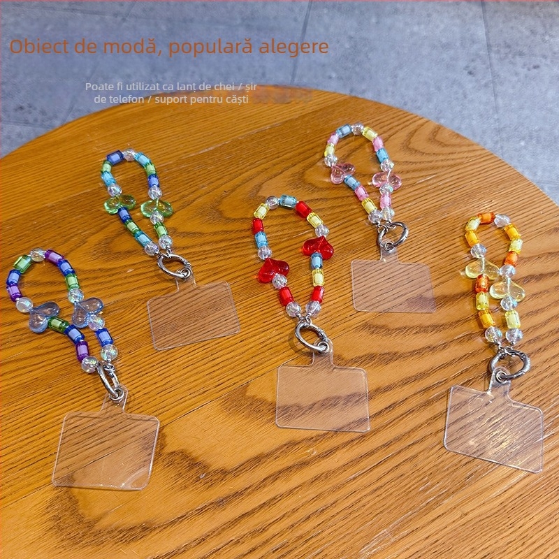 Lanț de telefon DIY cu mărgele în formă de inimă – ornament pentru chei, Plastic/Rezina, Model GLX-1-129, Pattern Kitty/Snoopy
