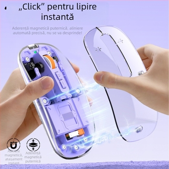 Mouse wireless 2.4G + Bluetooth, 1600dpi, 5 butoane, rază de 10m, 76g, compatibil cu laptop
