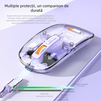 Mouse wireless 2.4G + Bluetooth, 1600dpi, 5 butoane, rază de 10m, 76g, compatibil cu laptop
