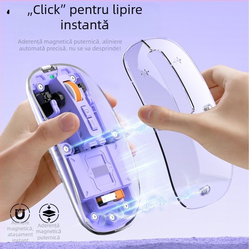 Mouse wireless 2.4G + Bluetooth, 1600dpi, 5 butoane, rază de 10m, 76g, compatibil cu laptop