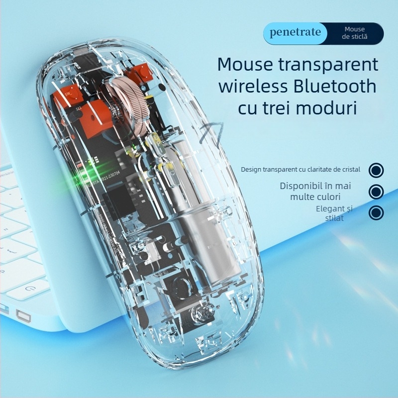 Mouse Bluetooth fără fir cu 6 butoane, 2500 DPI, conectivitate dual-mode (2.4G/Bluetooth), rază de până la 10 m, compatibil cu laptopuri