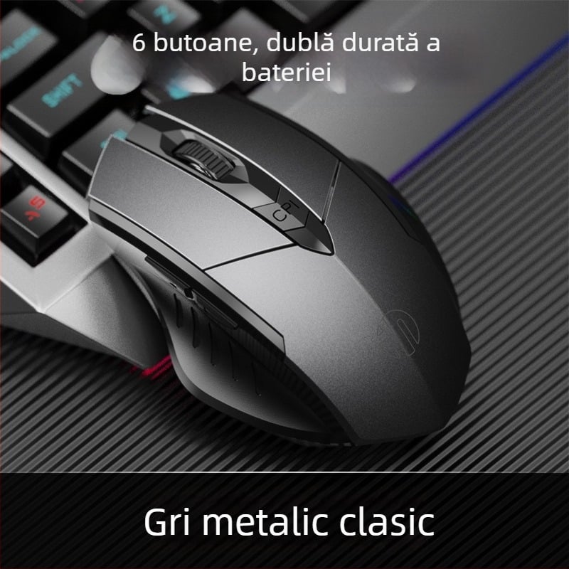 Mouse fără fir pentru gaming, 6 butoane, 2400 DPI, 2,4 GHz, silențios și ergonomic