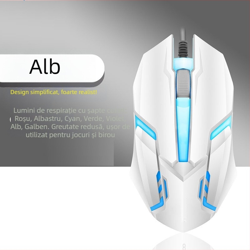 Mouse de gaming cu fir, mecanic, iluminat, USB