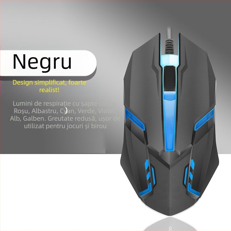 Mouse de gaming cu fir, mecanic, iluminat, USB