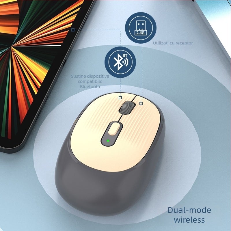 Mouse fără fir W-300, 2400 DPI, Bluetooth și 2.4G dual-mode, ergonomic, Plug-and-Play