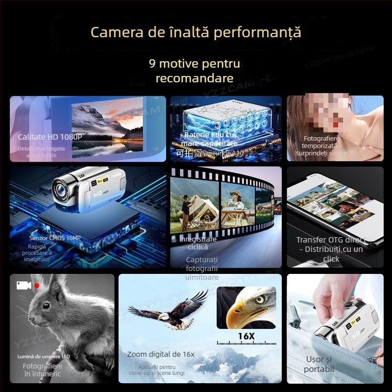 Cameră digitală compactă pentru selfie cu ecran rabatabil; senzor CCD 16 MP, zoom optic 16x, stabilizare optică a imaginii