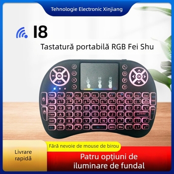 Tastatură mini wireless iluminată cu air mouse (i8) – interfață USB, rază de 10 m, 2000 dpi