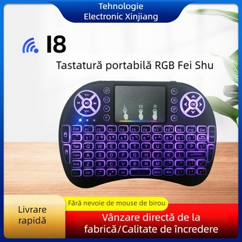 Tastatură mini wireless iluminată cu air mouse (i8) – interfață USB, rază de 10 m, 2000 dpi