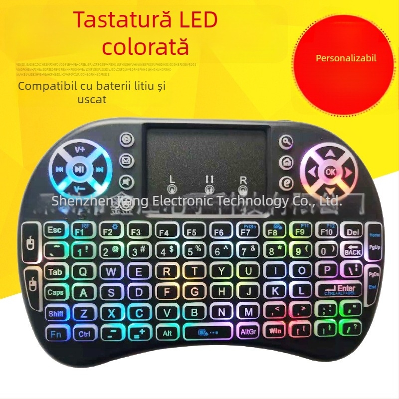 Tastatură mini wireless iluminată cu air mouse (i8) – interfață USB, rază de 10 m, 2000 dpi