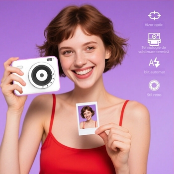 Cameră digitală pentru imprimare color – compactă, complet automată, senzor CCD de 48 MP, zoom optic 16x, obiectiv tip periscop, stabilizare opticӗ a imaginii, ecran LCD 2.8"