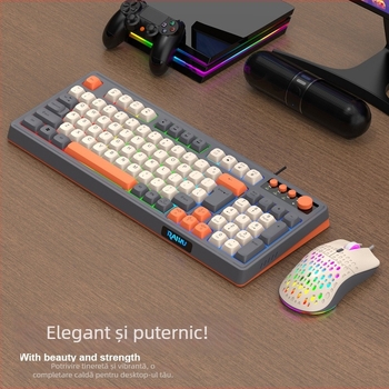 Set Tastatură și mouse cu cablu T98, USB, senzor optic 1600dpi, ergonomic, impermeabil, etichetă privată personalizabilă