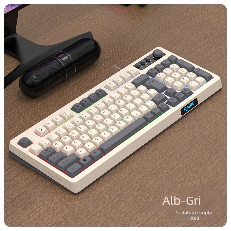 Set Tastatură și mouse cu cablu T98, USB, senzor optic 1600dpi, ergonomic, impermeabil, etichetă privată personalizabilă
