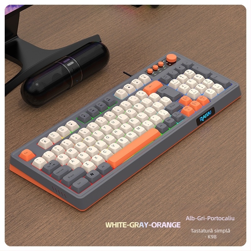 Set Tastatură și mouse cu cablu T98, USB, senzor optic 1600dpi, ergonomic, impermeabil, etichetă privată personalizabilă