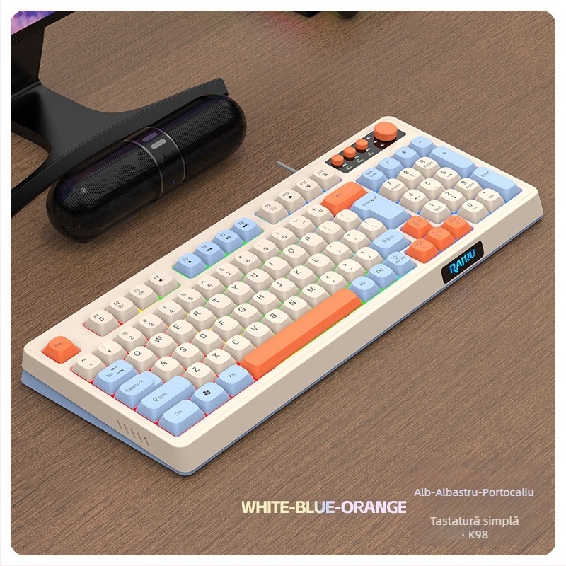 Set Tastatură și mouse cu cablu T98, USB, senzor optic 1600dpi, ergonomic, impermeabil, etichetă privată personalizabilă