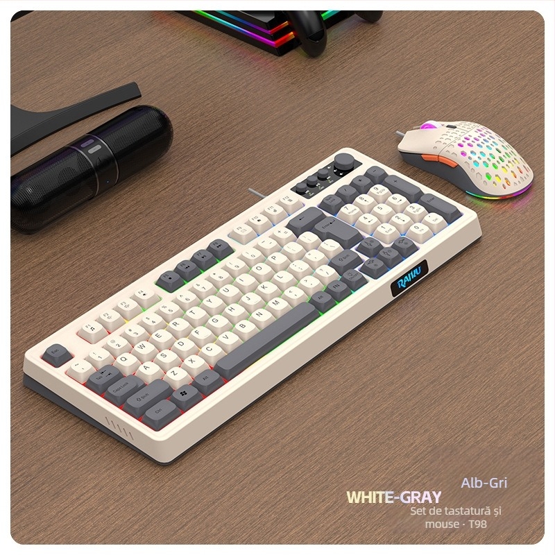 Set Tastatură și mouse cu cablu T98, USB, senzor optic 1600dpi, ergonomic, impermeabil, etichetă privată personalizabilă