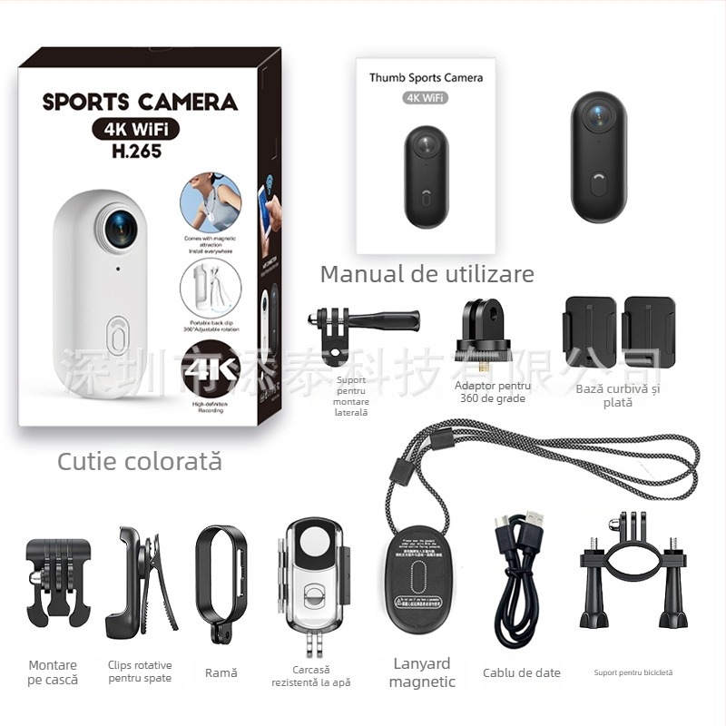 Cameră de acțiune 4K cu vizualizare din prima persoană pentru sporturi în aer liber, Wi‑Fi, suport TF card