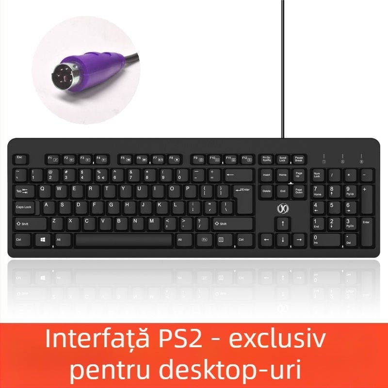 Tastatură cu fir pentru desktop și laptop, cu interfețe PS/2 și USB, destinată biroului și gamingului